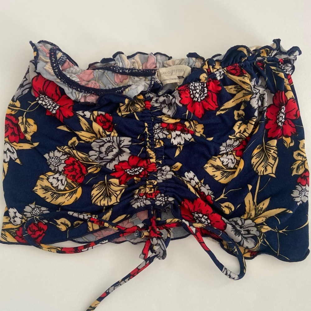 Navy blue with red and beige floral print crop top from Urban Outfitters SMALL